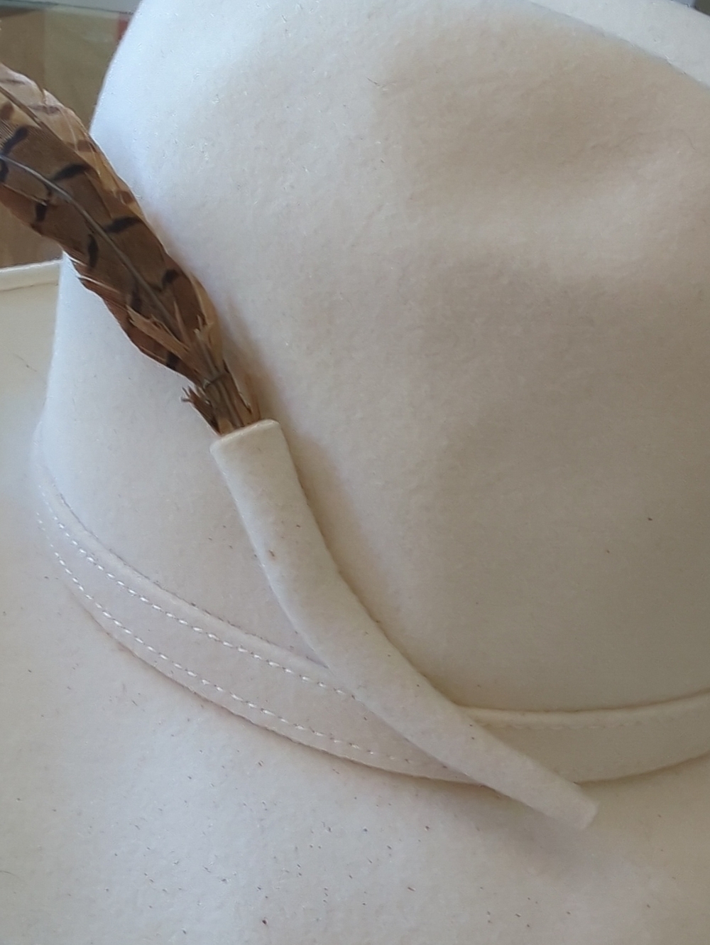 Adolfo II  Cream Felt Fedora with Feather Trim